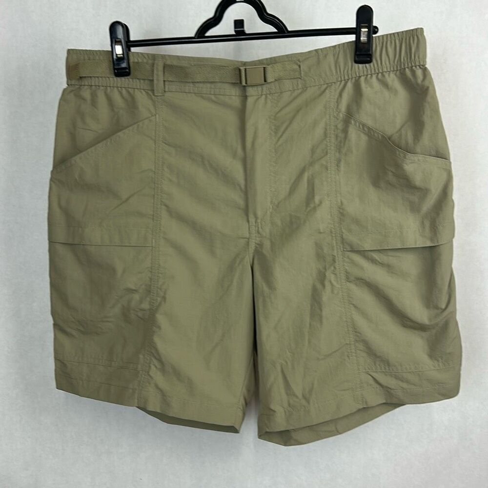NEW Eddie Bauer RipStop Tech Shorts Mens Sz Large Khaki Tan Adjustable Belt UPF